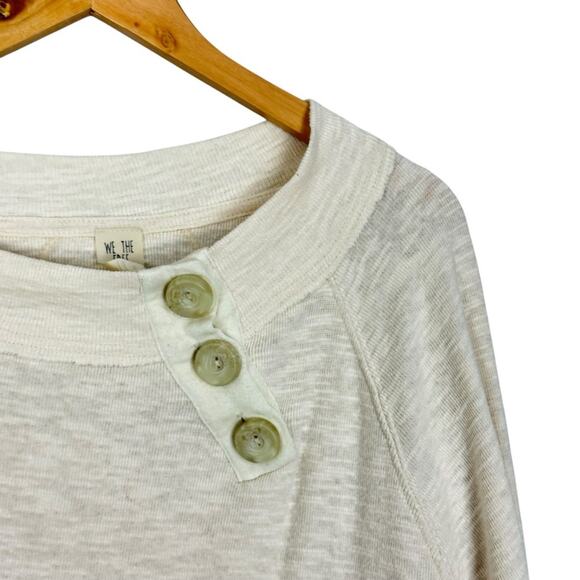 We The Free Cream Boat Neck Button Up Cotton Blend Knit Thermal Size Medium - Picture 4 of 10